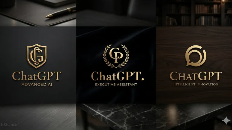 Luxury ChatGPT logo design variations in gold and matte black, featuring elegant monograms and premium serif typography for high-end AI branding.