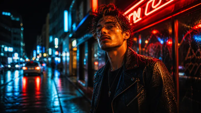 cinematic instagram viral ai prompts example with neon lighting, ultra realistic portrait, dramatic shadows and high detail social media content