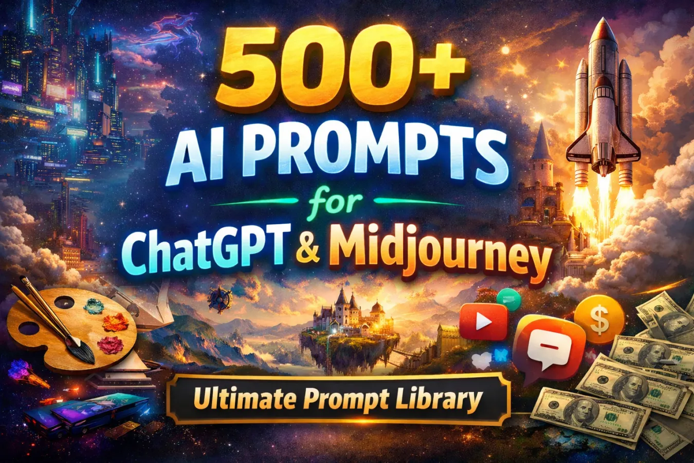 500+ AI Prompts for ChatGPT & Midjourney (Ultimate List) – Best Prompt Library , AI prompts, ChatGPT prompts, Midjourney prompts, AI prompt list, AI prompt ideas, AI art prompts, prompt engineering, AI writing prompts, marketing prompts, blogging prompts, AI image prompts, AI content prompts, best AI prompts, prompt library