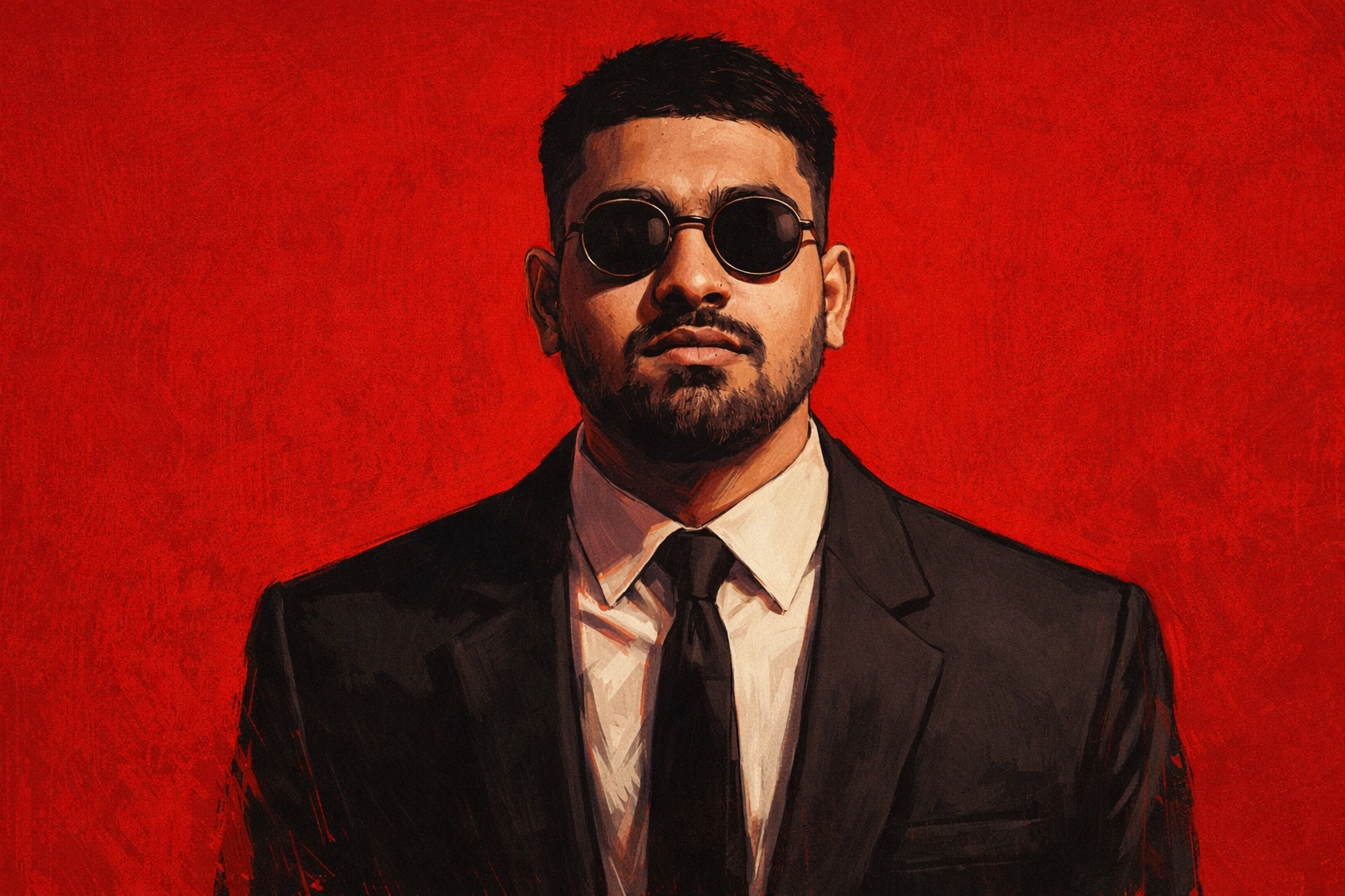 Dramatic Graphic Novel Digital Portrait | Red Background Stylized Painting - After