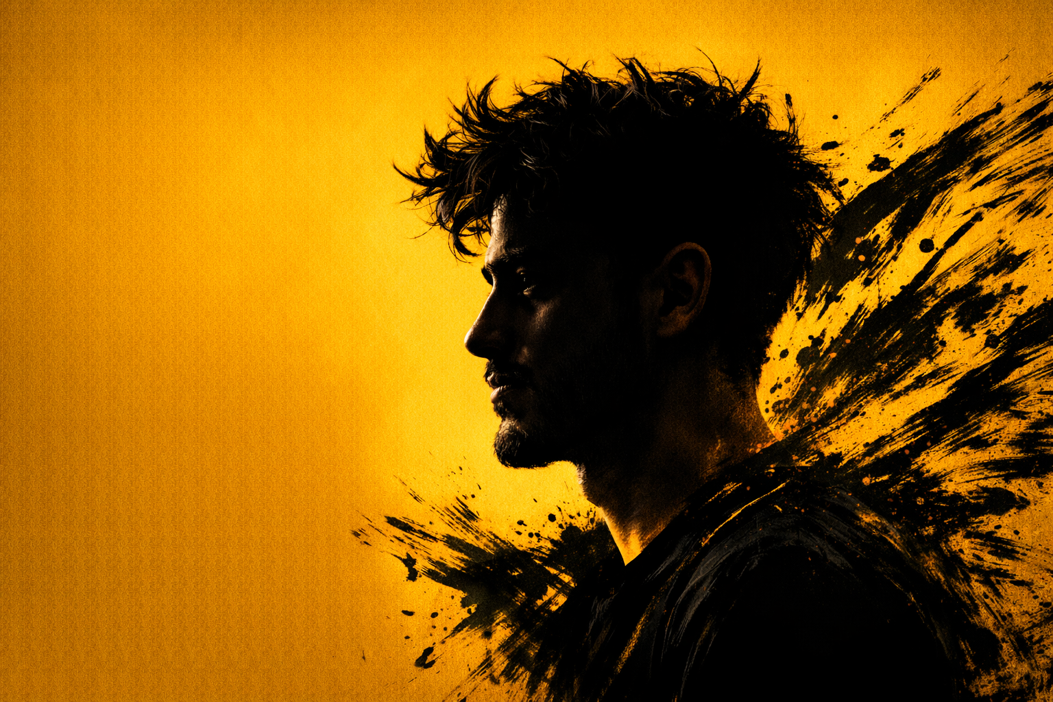 Dramatic Stylized Portrait Prompt – Yellow Background Brushstroke Art Style - After