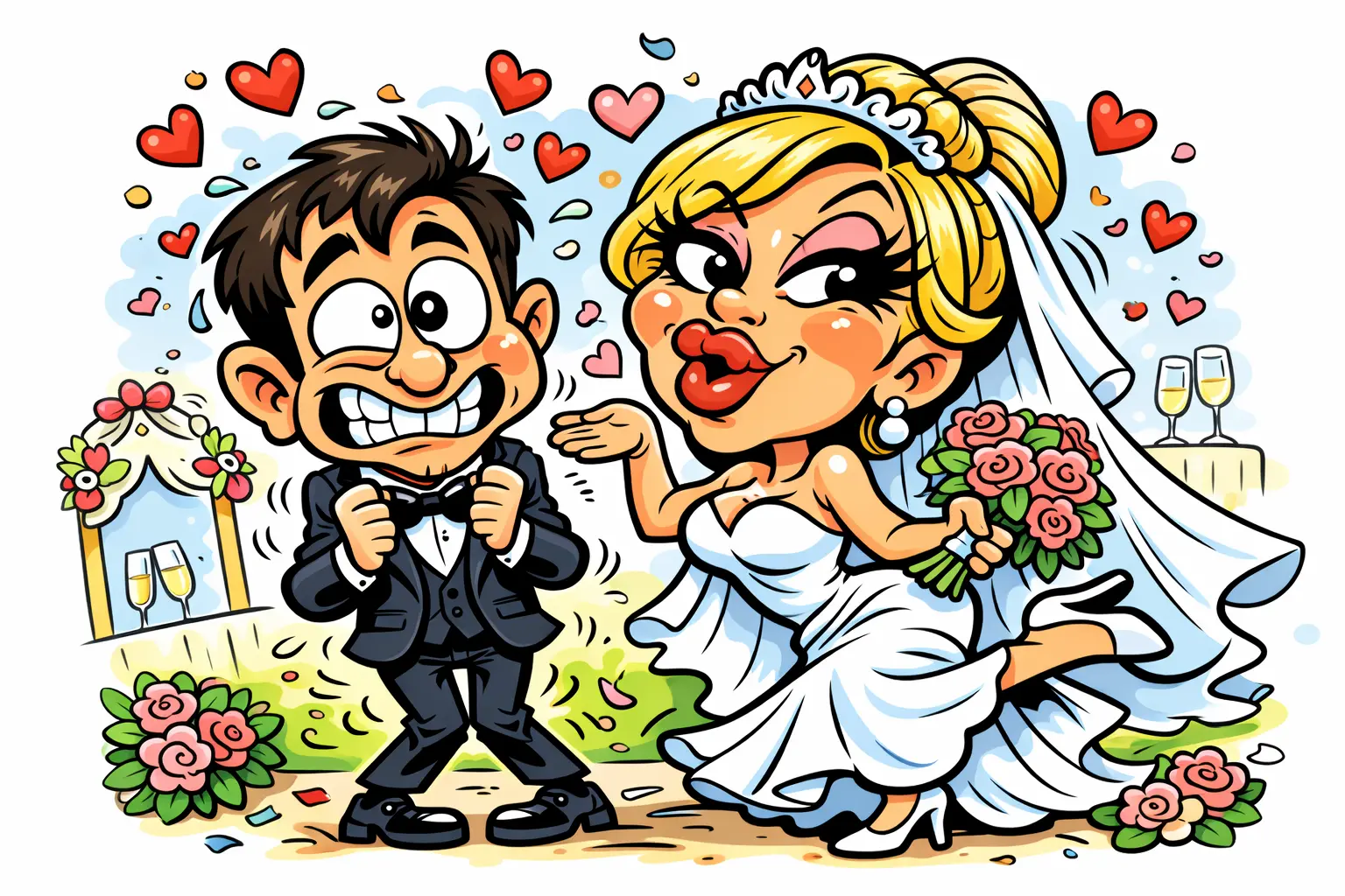 Funny Wedding Caricature Roast | Exaggerated Cartoon Bride and Groom Art - After