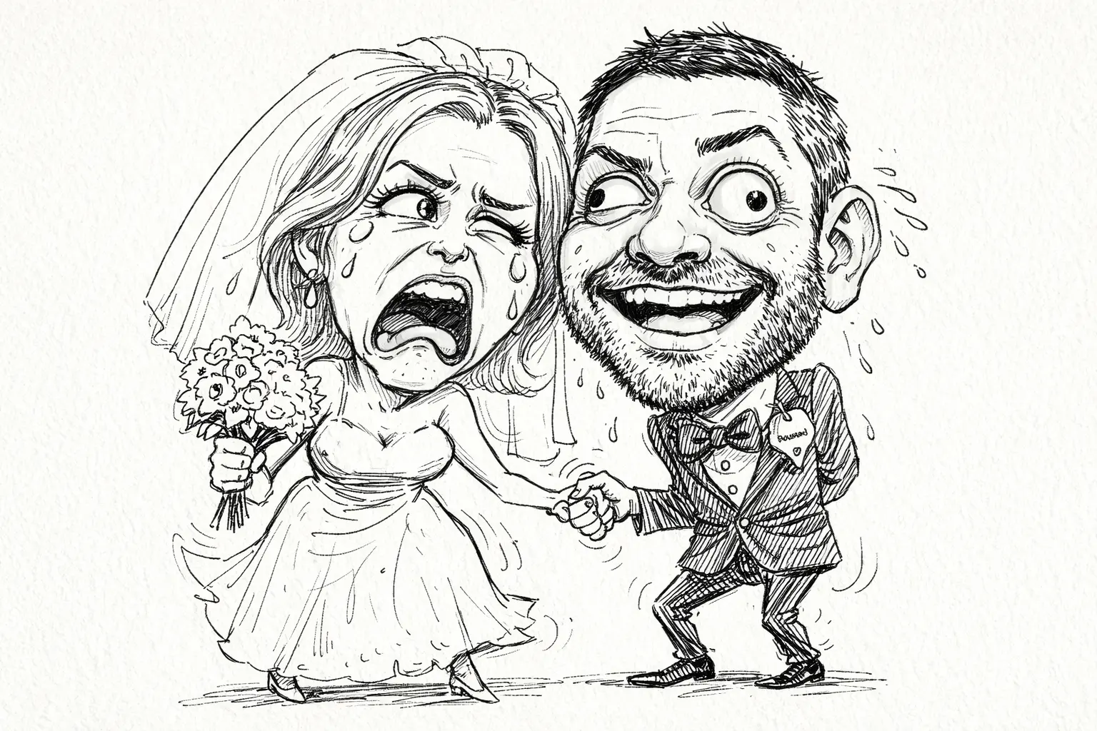 Funny Wedding Roast Caricature AI Prompt | Black Ink Sketch - After