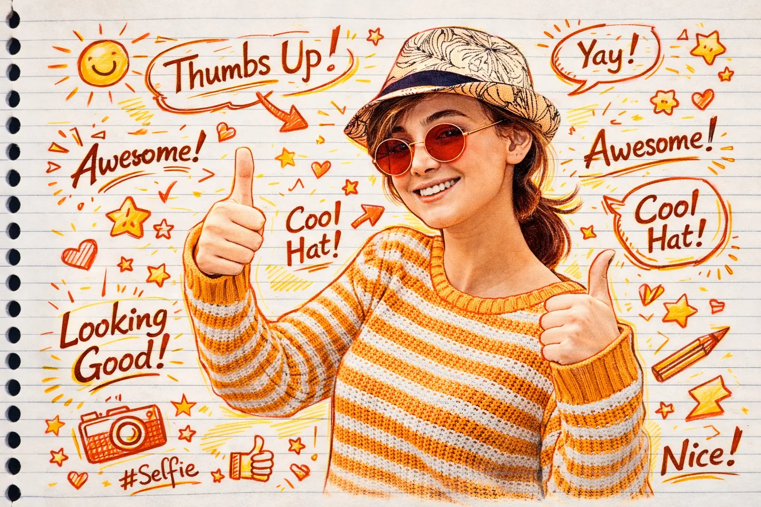 Hand-Drawn Doodle Portrait in Red & Yellow Pen | Comic Style Illustration - After