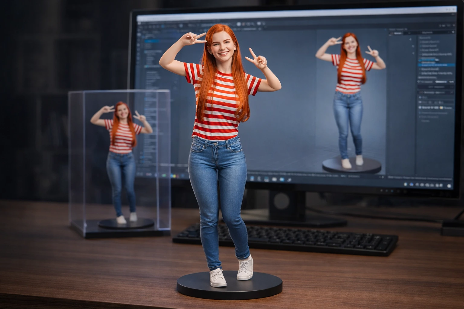 Hyper-Realistic Full-Body Colorful 3D Collectible Statue Prompt | Desk Workstation Scene - After