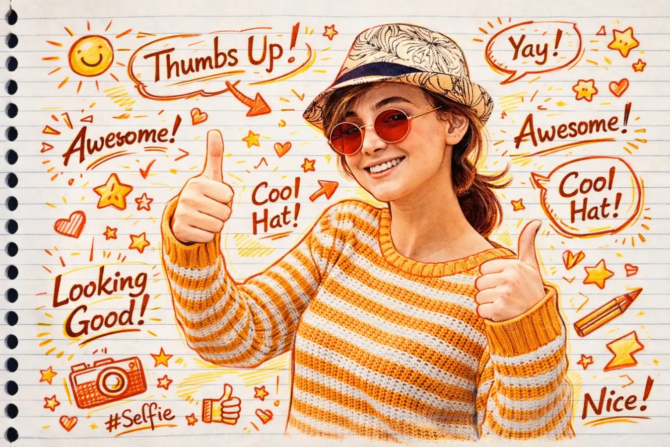 Hand-Drawn Doodle Portrait in Red & Yellow Pen | Comic Style Illustration , hand drawn portrait, doodle art illustration, red yellow pen art, comic style portrait, notebook paper drawing, sketch portrait, expressive line art, 4K illustration, pen stroke texture, cartoon portrait, artistic doodle, custom portrait