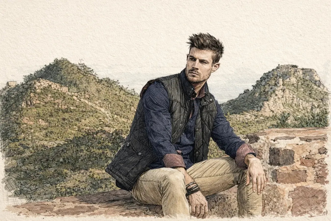 Realistic Hand-Drawn Ink Sketch from Photo | 4K Paper Texture Portrait , realistic ink sketch from photo, hand drawn pen sketch, organic ink strokes, paper texture sketch, photo to ink drawing, natural muted ink colors, 4K ink sketch, realistic portrait sketch, traditional ink illustration