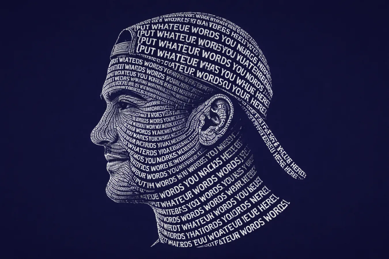 Typographic Portrait Art 8K – AI Text Face Illustration, Calligraphy Profile Design, Viral Typography Artwork , typographic portrait, text portrait art, AI typography face, calligraphy portrait, text face illustration, typography art 8k, vector portrait text, modern typography design, viral AI art, navy background portrait, profile face typography