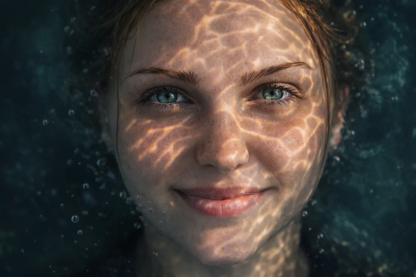 Ultra Realistic Underwater Portrait AI Image – 8K Cinematic Water Face Effect , underwater portrait AI, cinematic water face, AI photo effect, 8K realistic portrait, water light reflection face, AI image generation prompt, hyper realistic face water, trending AI art 2026, portrait underwater effect