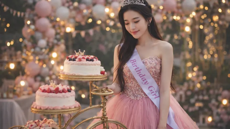 AI Birthday Photoshoot Prompt – Princess Pink Gown Birthday Girl Image Prompt