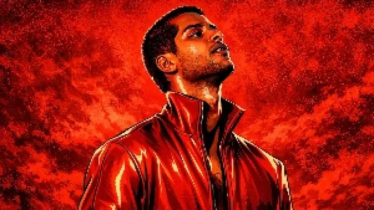 Red Cinematic Tamil Gangster Movie Poster Style Illustration , Tamil gangster poster style, cinematic red movie poster, AI cinematic illustration, action movie poster art, gritty gangster artwork, high contrast poster design, digital illustration 4K