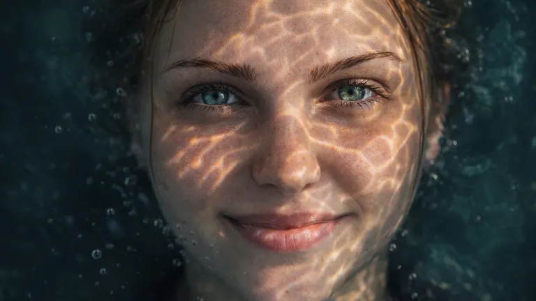 Ultra Realistic Underwater Portrait AI Image – 8K Cinematic Water Face Effect , underwater portrait AI, cinematic water face, AI photo effect, 8K realistic portrait, water light reflection face, AI image generation prompt, hyper realistic face water, trending AI art 2026, portrait underwater effect