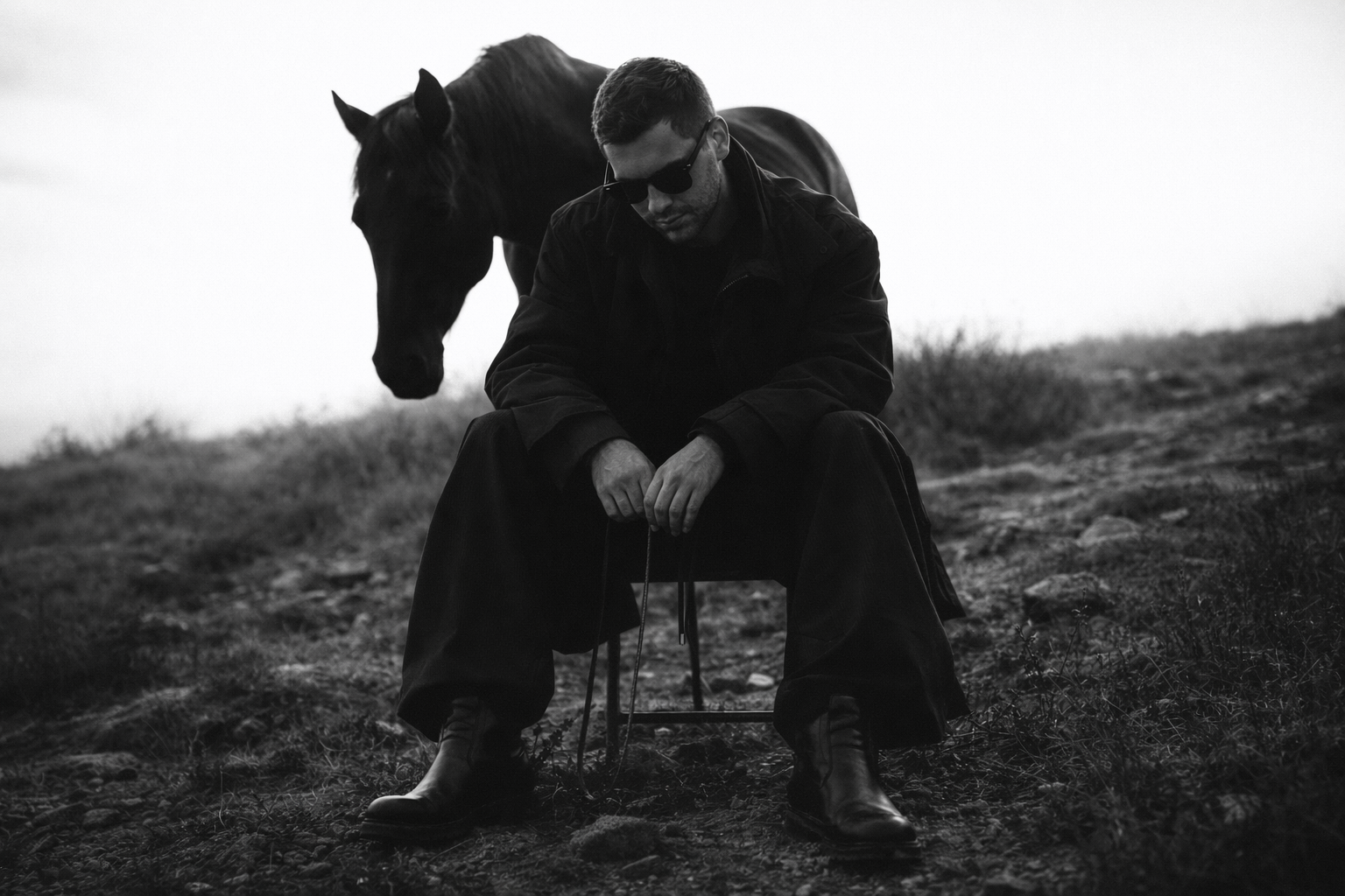 Monochrome Fine Art Fashion Editorial with Horse | Cinematic Luxury Portrait - After