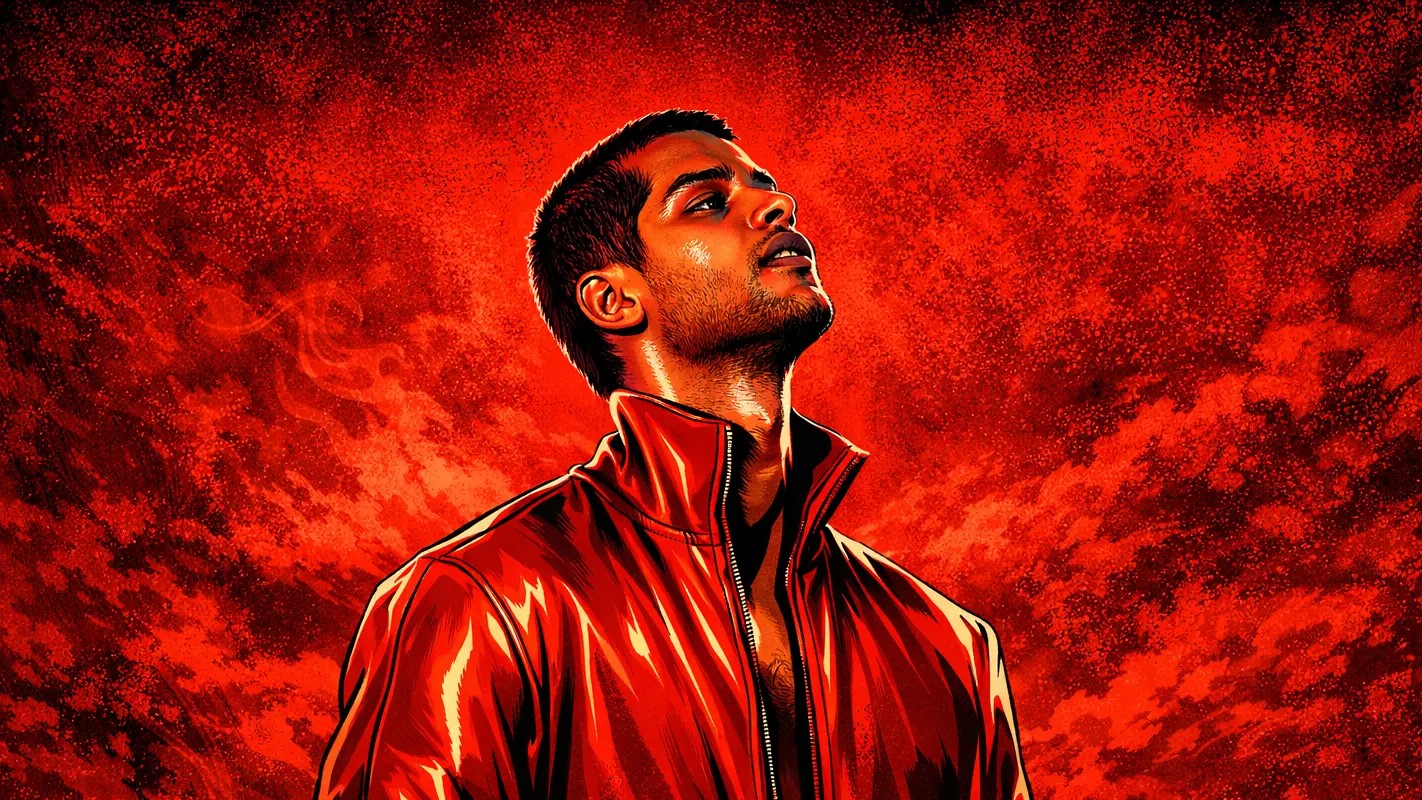 Red Cinematic Tamil Gangster Movie Poster Style Illustration - After