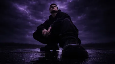 Dark Purple Storm Aesthetic Portrait Ai Prompt Cinematic Moody Streetwear Photo...