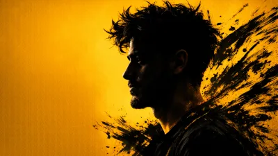 Dramatic Stylized Portrait Prompt – Yellow Background Brushstroke Art Style