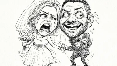 Funny Wedding Roast Caricature AI Prompt Black Ink Sketch