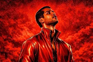 Red Cinematic Tamil Gangster Movie Poster Style Illustration