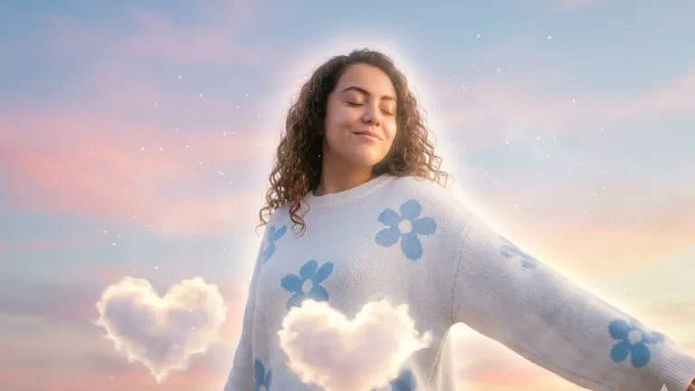 Dreamy cute girl AI portrait with heart cloud background